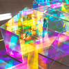 LUCK 4mm Gradient Color door Art Iridescent coloured Coated Dichroic Sheet Glass for Building Decoration