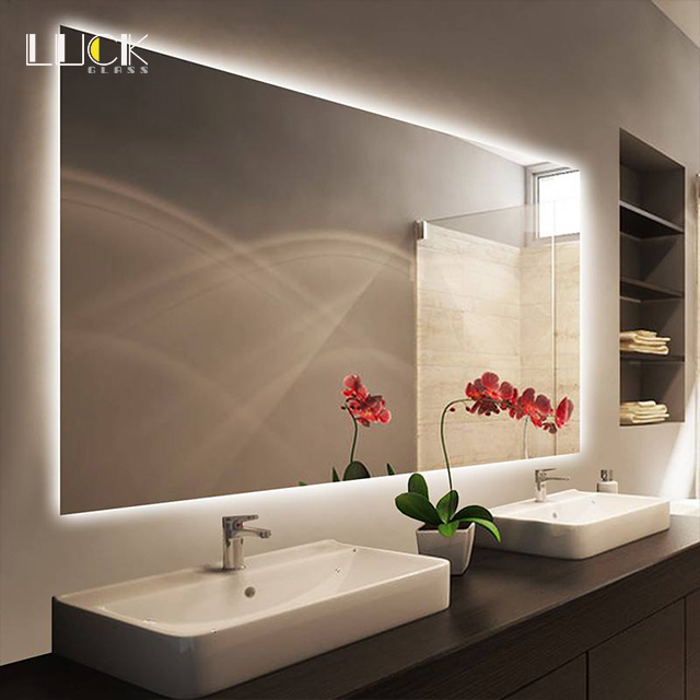 LUCK Rectangle Modern Bathroom Wall Mounted Anti-Fog Smart Led Light Mirror With Time Display 
